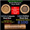 Image 1 : Mixed small cents 1c orig shotgun roll, 1918-d Wheat Cent, 1896 Indian Cent other end, Brinks Wrappe