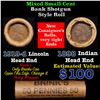 Image 1 : Mixed small cents 1c orig shotgun roll, 1919-d Wheat Cent, 1898 Indian Cent other end, Brinks Wrappe