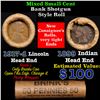 Image 1 : Mixed small cents 1c orig shotgun roll, 1917-d Wheat Cent, 1899 Indian Cent other end, Brinks Wrappe