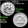 Image 1 : 1951-p Franklin Half Dollar 50c Grades Select Unc