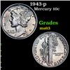 Image 1 : 1943-p Mercury Dime 10c Grades Select Unc