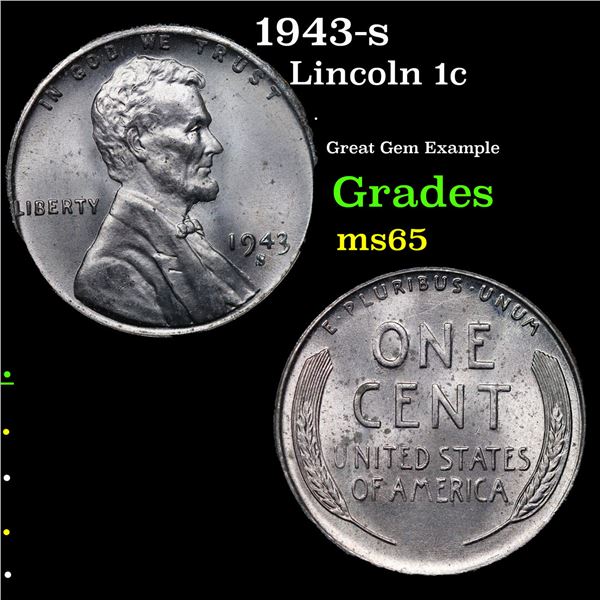 1943-s Lincoln Cent 1c Grades GEM Unc