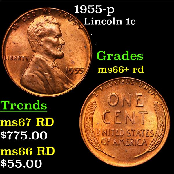 1955-p Lincoln Cent 1c Grades GEM++ RD