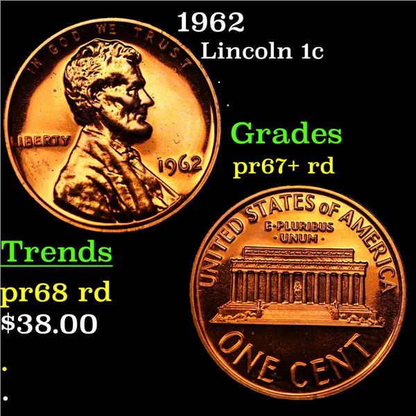 Proof 1962 Lincoln Cent 1c Grades Gem++ Proof Red