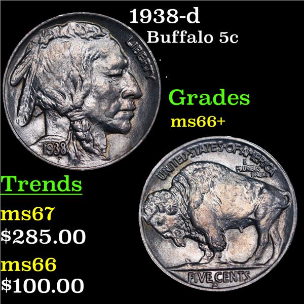 1938-d Buffalo Nickel 5c Grades GEM++ Unc