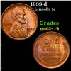 Image 1 : 1939-d Lincoln Cent 1c Grades Gem+ Unc RB