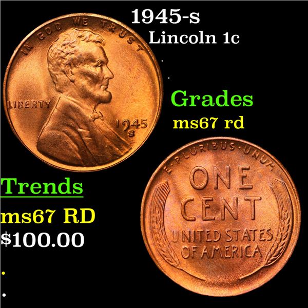 1945-s Lincoln Cent 1c Grades GEM++ Unc RD
