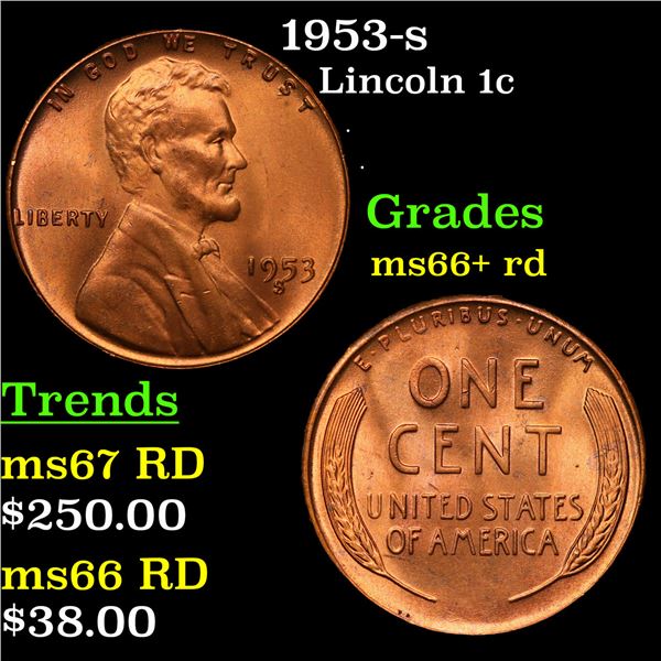 1953-s Lincoln Cent 1c Grades GEM++ RD