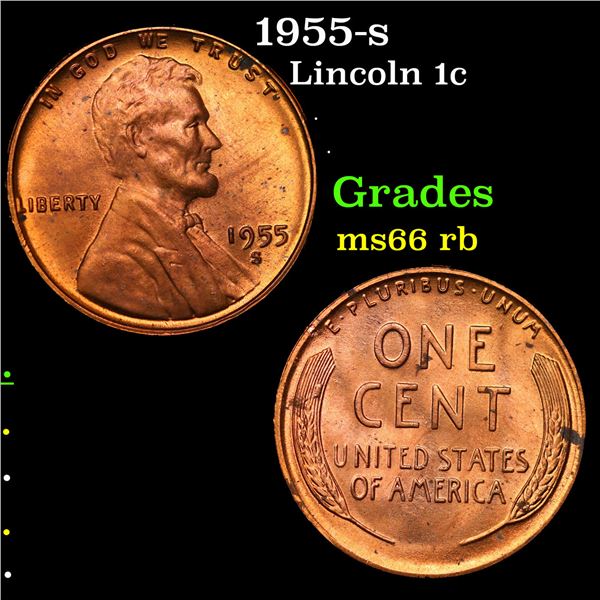 1955-s Lincoln Cent 1c Grades GEM+ Unc RB