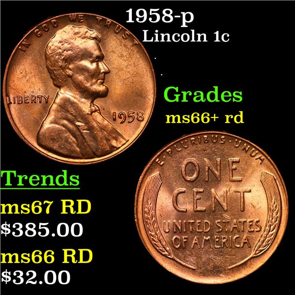 1958-p Lincoln Cent 1c Grades GEM++ RD