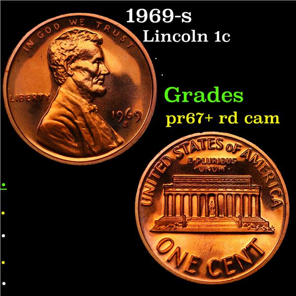 Proof 1969-s Lincoln Cent 1c Grades Gem+++ Proof Rd Cam