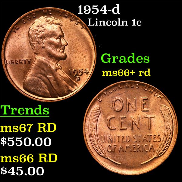 1954-d Lincoln Cent 1c Grades GEM++ RD