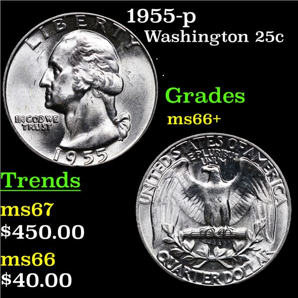 1955-p Washington Quarter 25c Grades GEM++ Unc