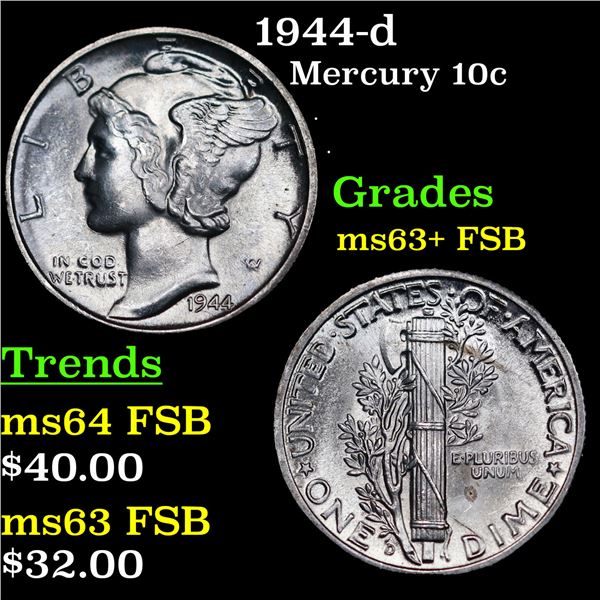 1944-d Mercury Dime 10c Grades Select Unc+ FSB
