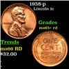 Image 1 : 1958-p Lincoln Cent 1c Grades Gem+ Unc RD