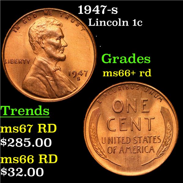 1947-s Lincoln Cent 1c Grades GEM++ RD