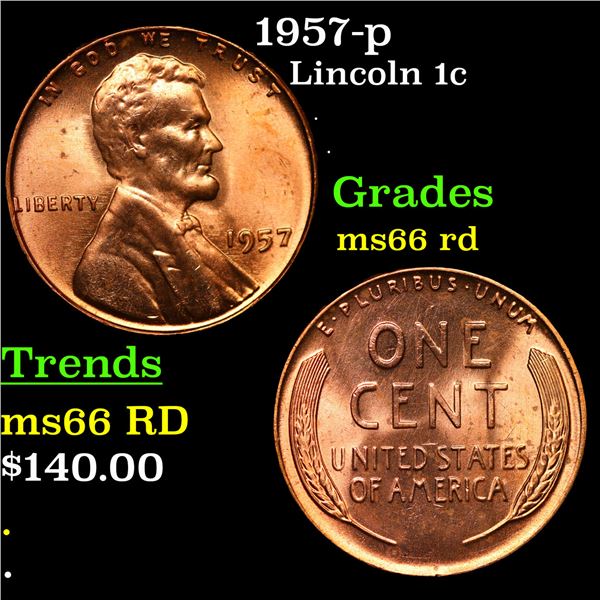 1957-p Lincoln Cent 1c Grades GEM+ Unc RD