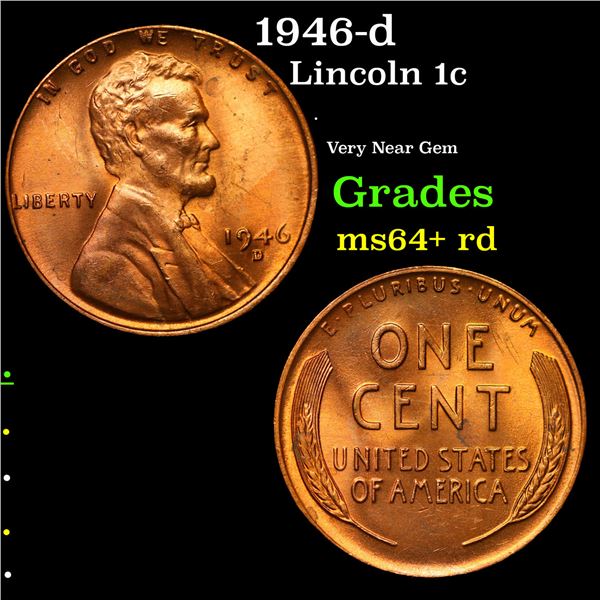 1946-d Lincoln Cent 1c Grades Choice+ Unc RD