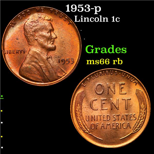1953-p Lincoln Cent 1c Grades GEM+ Unc RB