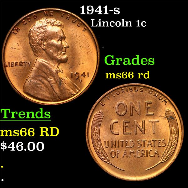 1941-s Lincoln Cent 1c Grades GEM+ Unc RD
