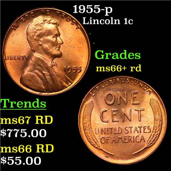 1955-p Lincoln Cent 1c Grades GEM++ RD