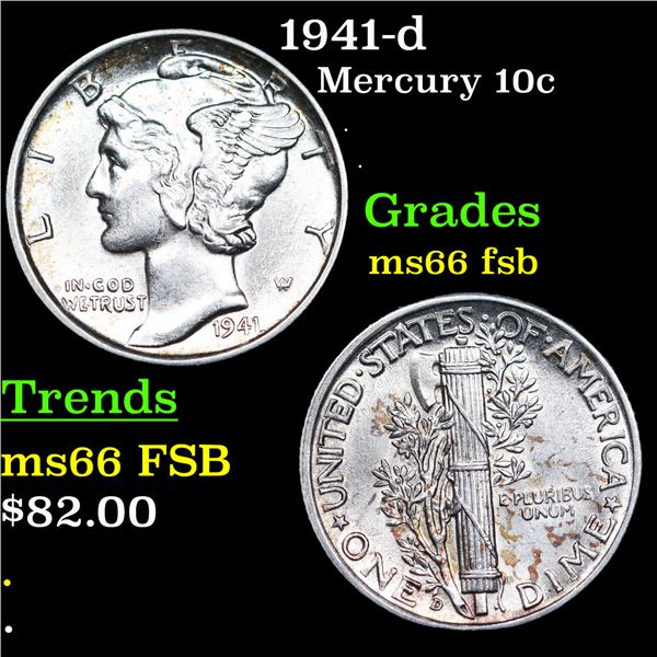 1941-d Mercury Dime 10c Grades GEM+ FSB