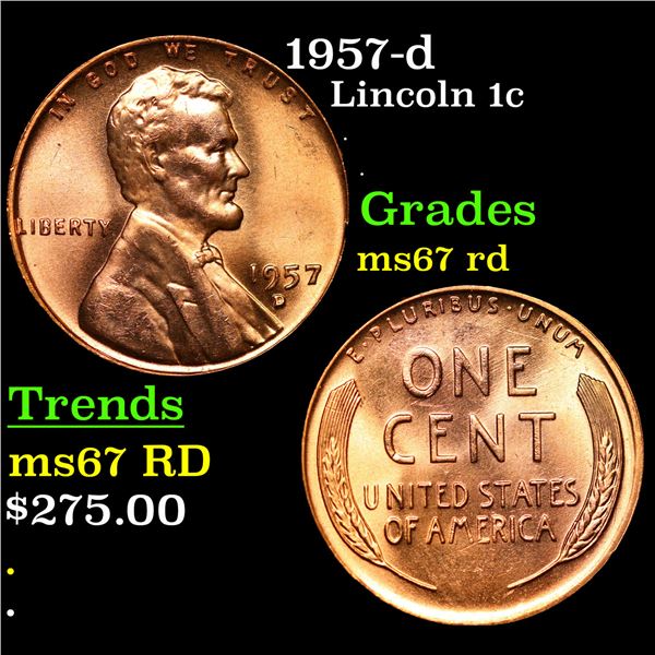 1957-d Lincoln Cent 1c Grades ms67 rd