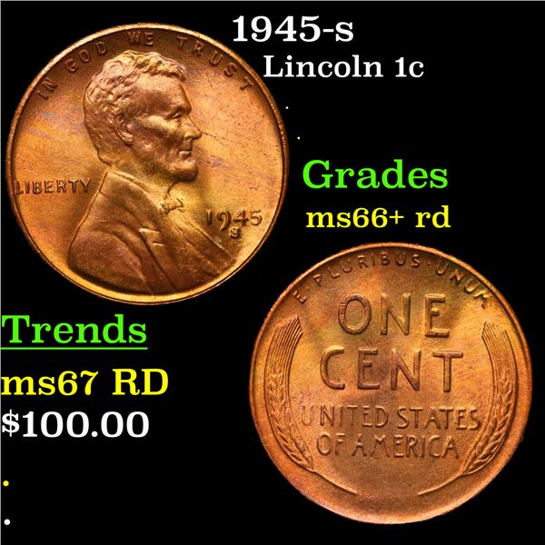 1945-s Lincoln Cent 1c Grades GEM++ RD