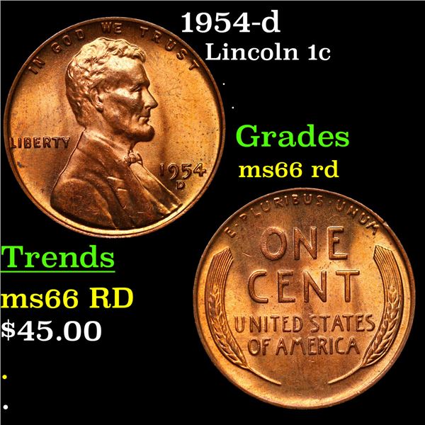 1954-d Lincoln Cent 1c Grades GEM+ Unc RD