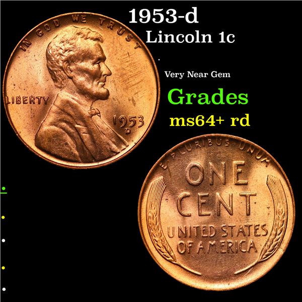 1953-d Lincoln Cent 1c Grades Choice+ Unc RD