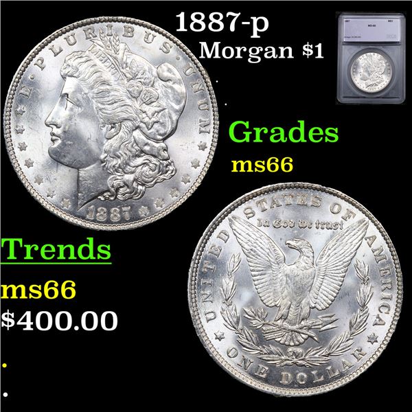1887-p Morgan Dollar $1 Graded ms66 BY SEGS