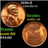 Image 1 : 1956-d Lincoln Cent 1c Grades Gem+ Unc RD