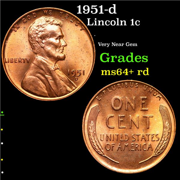 1951-d Lincoln Cent 1c Grades Choice+ Unc RD