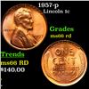 Image 1 : 1957-p Lincoln Cent 1c Grades GEM+ Unc RD