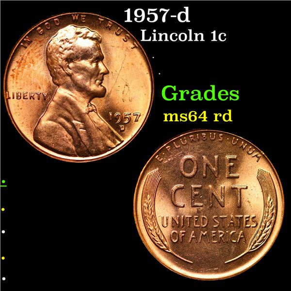 1957-d Lincoln Cent 1c Grades Choice Unc RD