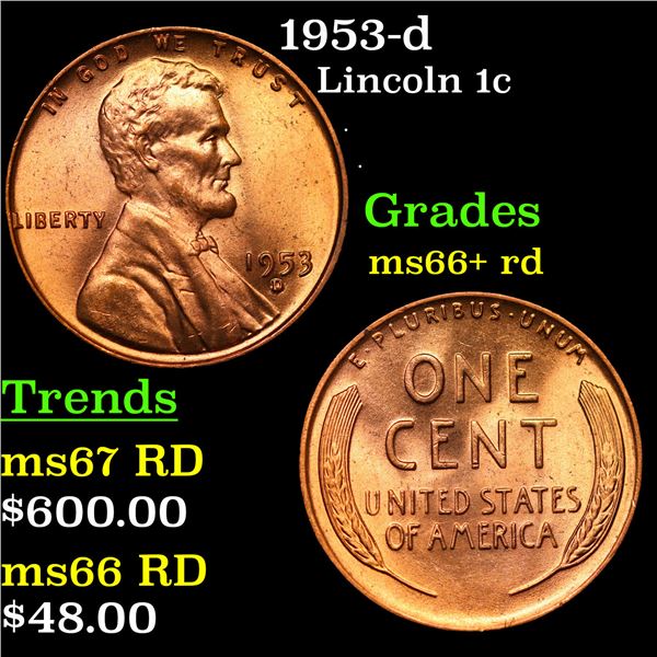 1953-d Lincoln Cent 1c Grades GEM++ RD