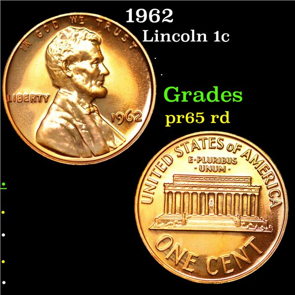 Proof 1962 Lincoln Cent 1c Grades Gem Proof Red