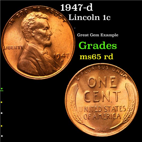 1947-d Lincoln Cent 1c Grades GEM Unc RD