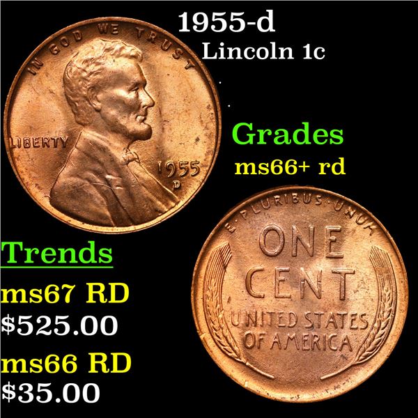 1955-d Lincoln Cent 1c Grades GEM++ RD