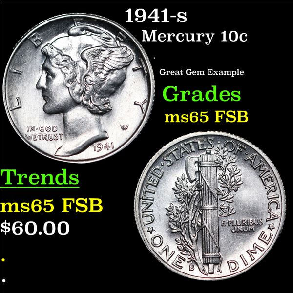 1941-p Mercury Dime 10c Grades GEM FSB