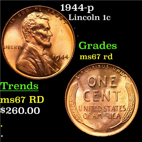 1944-p Lincoln Cent 1c Grades GEM++ Unc RD