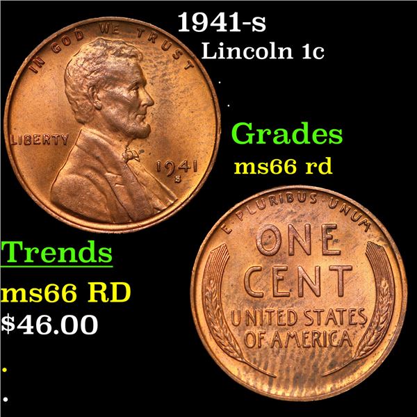 1941-s Lincoln Cent 1c Grades GEM+ Unc RD