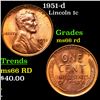 Image 1 : 1951-d Lincoln Cent 1c Grades GEM+ Unc RD