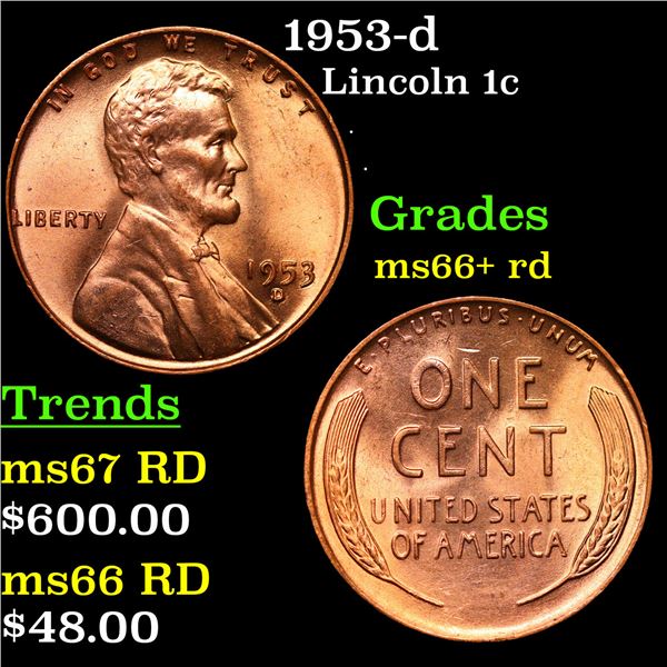 1953-d Lincoln Cent 1c Grades GEM++ RD