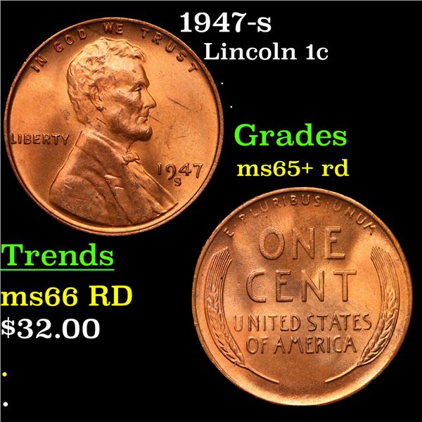 1947-s Lincoln Cent 1c Grades Gem+ Unc RD