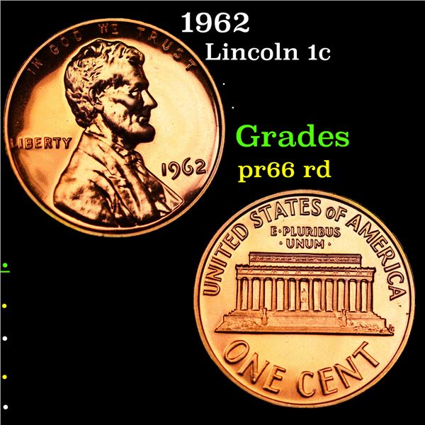 Proof 1962 Lincoln Cent 1c Grades Gem+ Proof Red