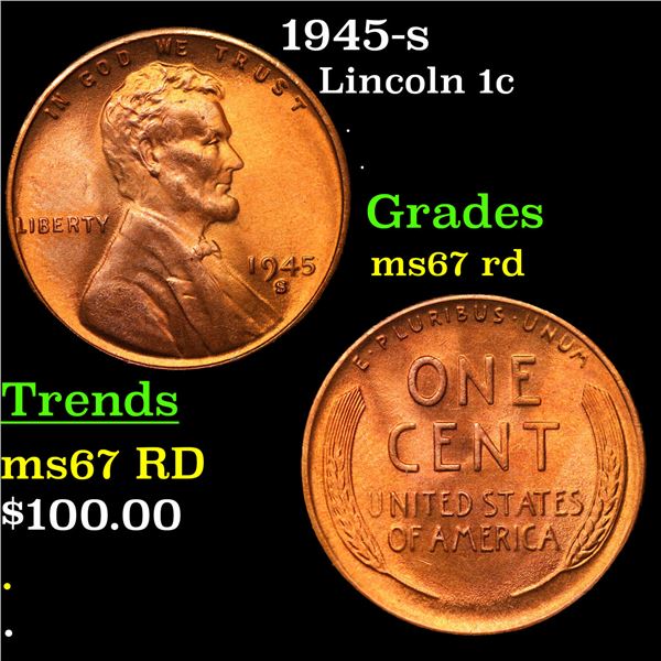 1945-s Lincoln Cent 1c Grades GEM++ Unc RD