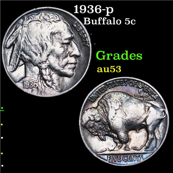 1936-p Buffalo Nickel 5c Grades Select AU