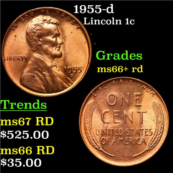 1955-d Lincoln Cent 1c Grades GEM++ RD