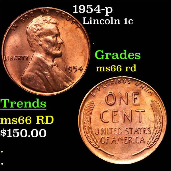 1954-p Lincoln Cent 1c Grades GEM+ Unc RD